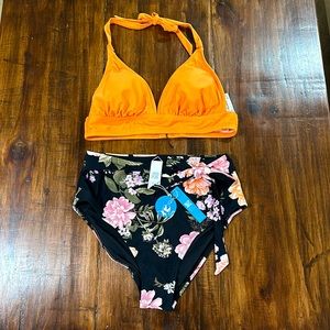 Beautiful Floral Swimsuit High waist CupShe Two Piece Set 0X 👙